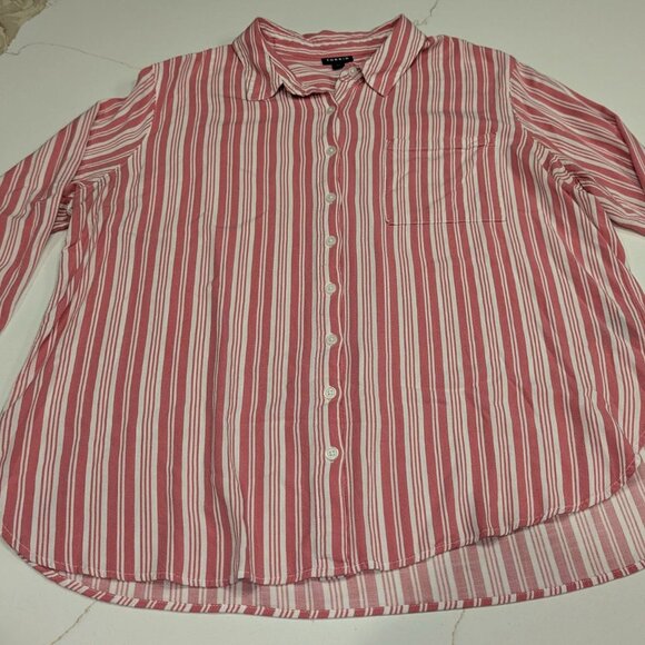 Torrid Pink Striped Button Blouse 00 - Picture 3 of 7